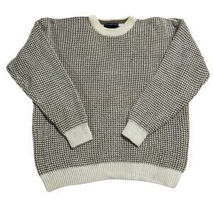 Vintage Waffle Knit Sweater Mens XL Tan/Cream Pullover Ramie Cotton Claybrooke